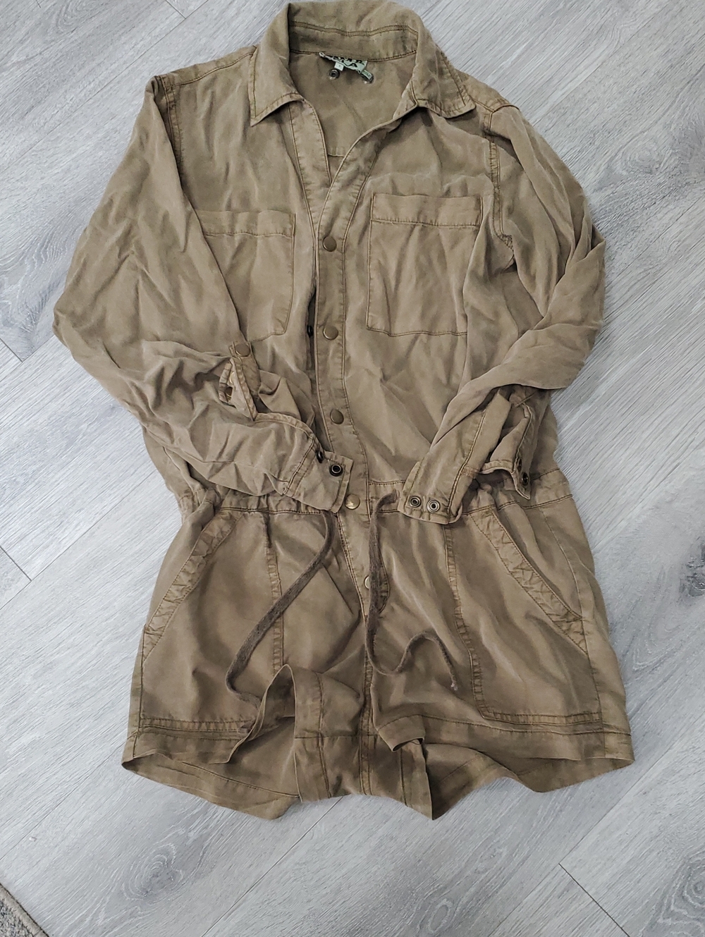 Pam Ans Gela Utility Shirt Romper in Olive Brown S